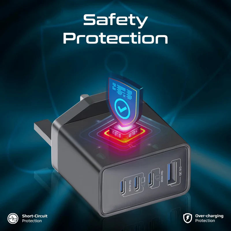 Promate GaNPort4-67PD 67W Power Delivery GaNFast Charger with Quick Charge 3.0