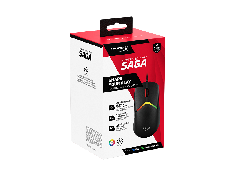 HyperX Pulsefire Saga Gaming Mouse | 69 g Modular Shell | 26 | 000 DPI 8k Sensor | 8 | 000 Hz Polling | RGB Lighting