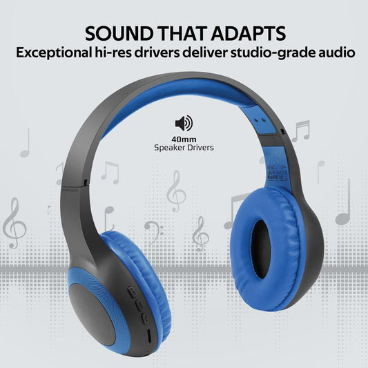Promate LaBoca Deep Bass Over-Ear Wireless Headphones | Bluetooth 5.0 | 3 | 5h Playtime | Foldable Design