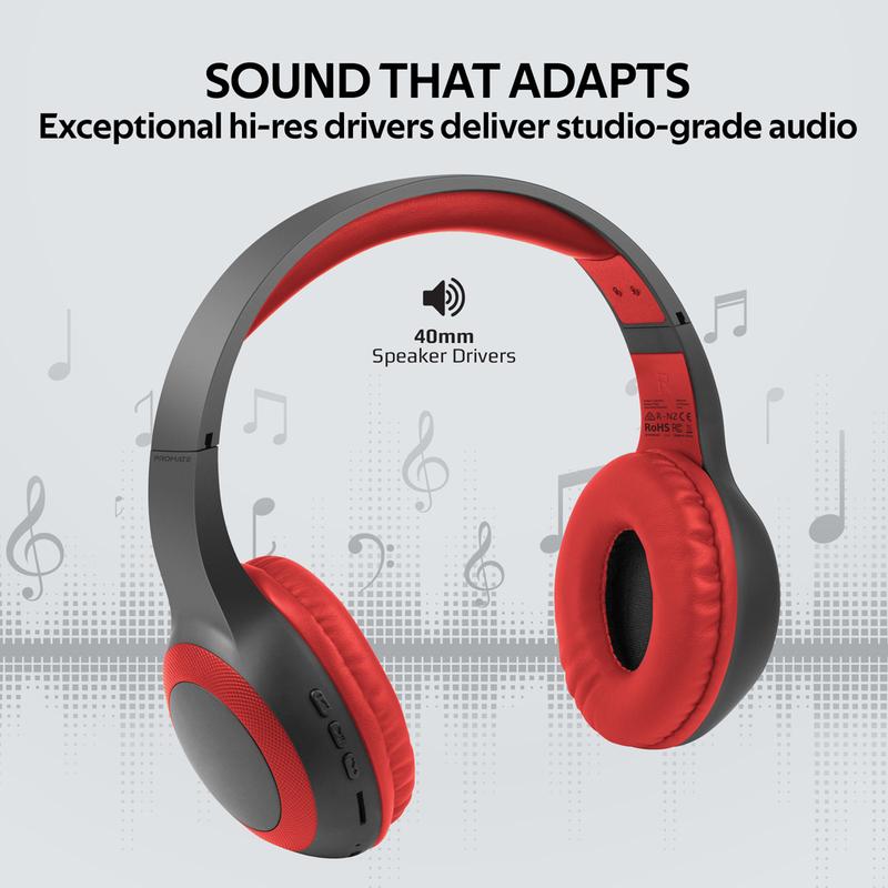 Promate LaBoca Deep Bass Over-Ear Wireless Headphones | Bluetooth 5.0 | 3 | 5h Playtime | Foldable Design