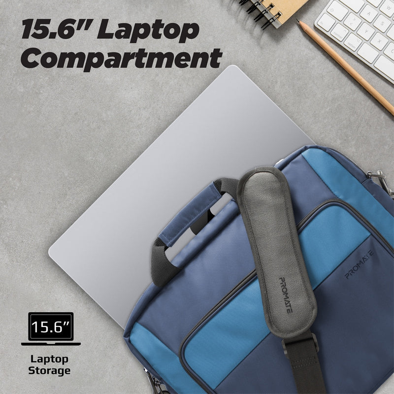 Promate Limber-MB Messenger Bag | Lightweight for 15.6″ Laptop | Multiple Compartments | Water-Resistant