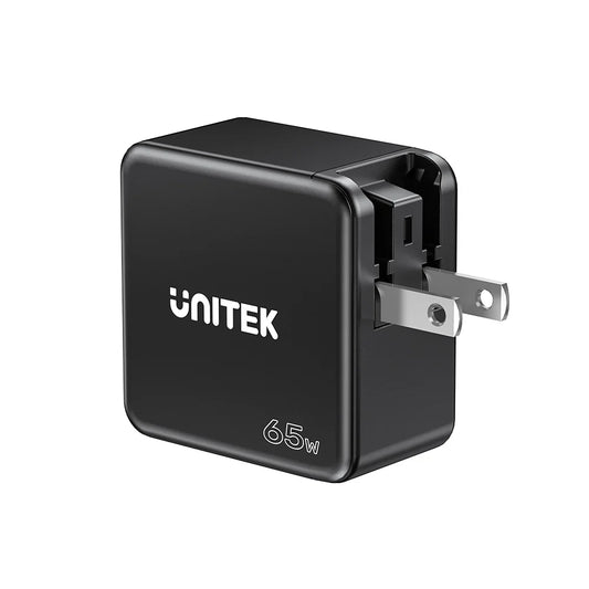 Unitek 65W GaN Travel Charger | Dual USB-C PD & USB-A QC 3.0 Ports | Compact Design | EU & UK Plug Adapters | Model P1117B