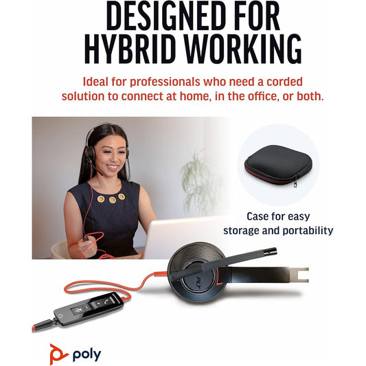 Poly Blackwire 5200 Series USB Wired Headset | Stereo or Mono | USB‑C/A + 3.5mm | Noise‑Cancelling Mic | Dynamic EQ | UC Certified