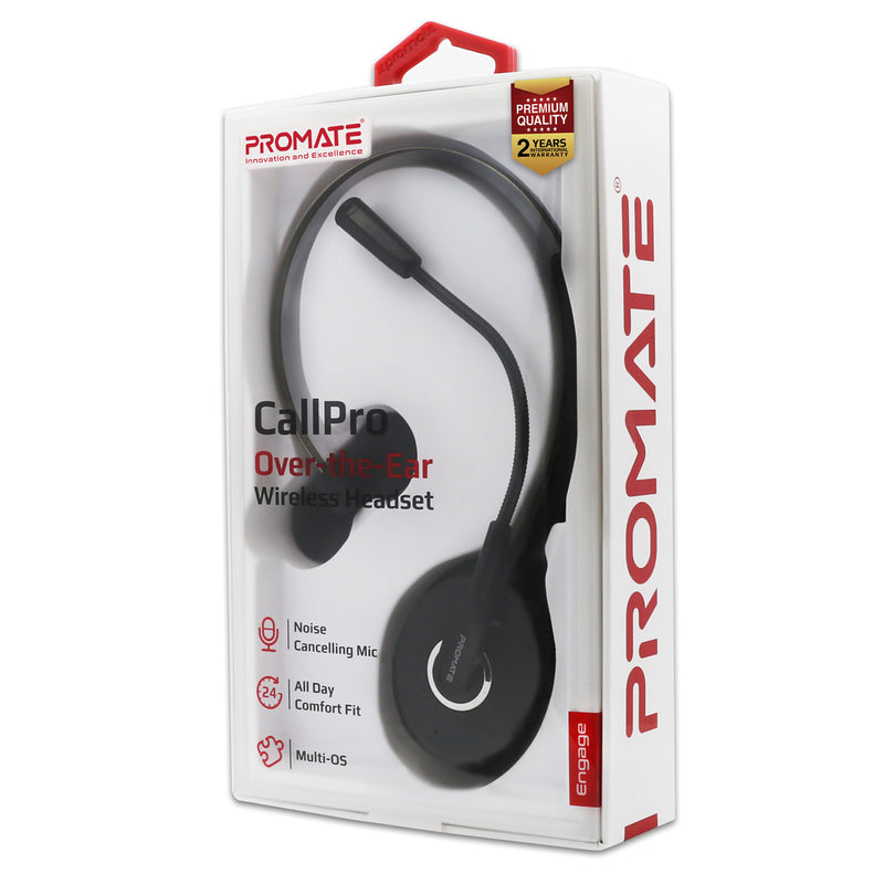 Promate Engage Over-Ear Mono Bluetooth Headset | HD Voice | Noise-Cancelling Mic | 14h Talk Time