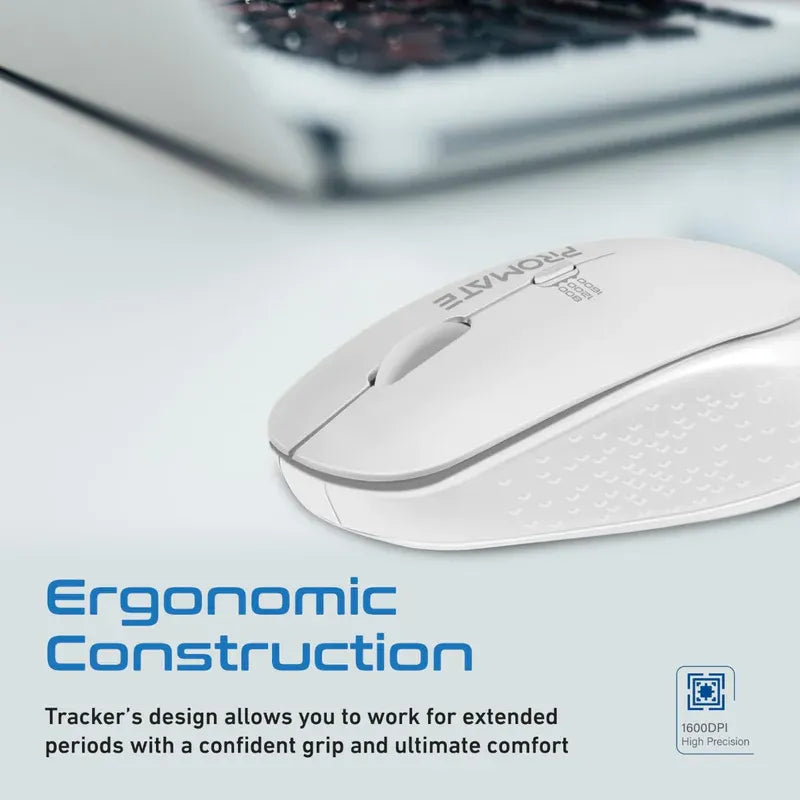 Promate Tracker EZGrip Ergonomic Wireless Mouse | 1600 DPI | 2.4GHz Connectivity | 7 | 10m Range | 1 x AA Battery