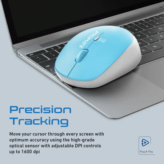 Promate Tracker EZGrip Ergonomic Wireless Mouse | 1600 DPI | 2.4GHz Connectivity | 7 | 10m Range | 1 x AA Battery