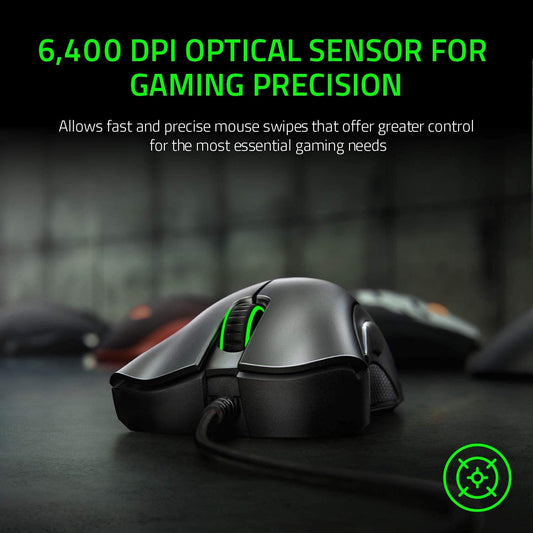 Razer DeathAdder Essential Gaming Mouse: 6400 DPI Optical Sensor | 5 Programmable Buttons | Mechanical Switches | Rubber Side Grips