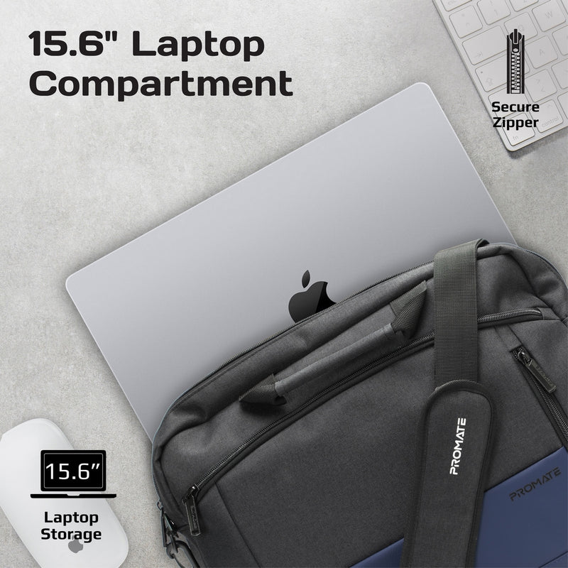 Promate Satchel-MB | 15.6″ Laptop Messenger Bag with Water-Resistant Padded Compartment & Multiple Pockets