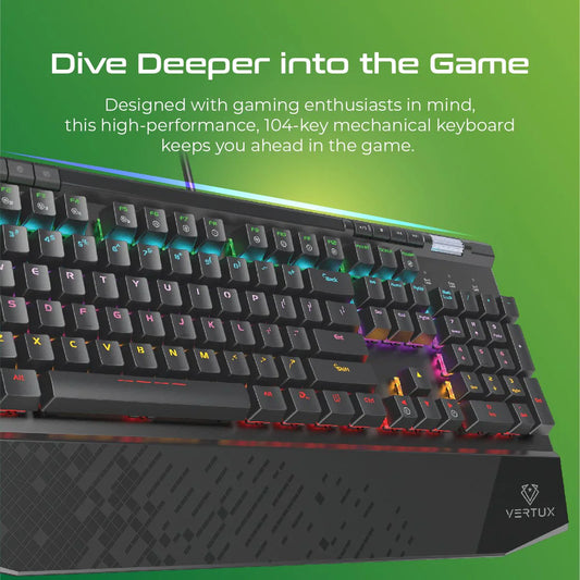 Vertux Tungsten Hyper Action Mechanical Gaming Keyboard | Black Switches | Rainbow LED Backlight | 50 Million Keystrokes.EN/AR