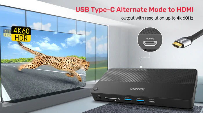 UNITEK USB-C 4K KVM Docking Station | 100W PD | 4K@60Hz HDMI | 10Gbps Data Transfer | Gigabit Ethernet | SD/MicroSD Reader | One-Button Switch for 2 Computers