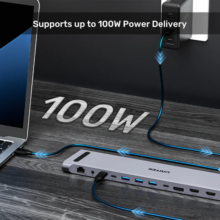 UNITEK UHB15 USB-C Triple 4K KVM Docking Station | Dual/Triple Monitor Support | USB Ports | Ethernet LAN | SD/TF Card Reader | 100W Power Delivery | KVM Switch Functionality