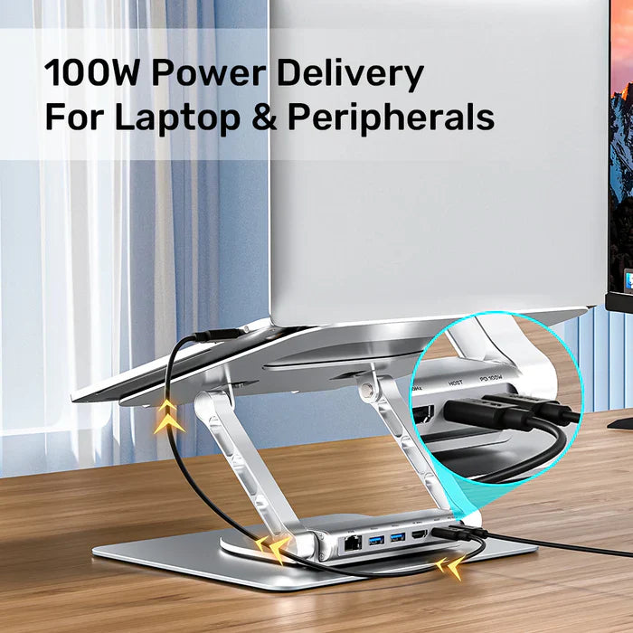 UNITEK Laptop Stand with Detachable USB-C Hub | Adjustable Ergonomic Laptop Holder with Integrated USB-C Hub (HDMI | USB Ports | SD/TF Card Reader | Ethernet)