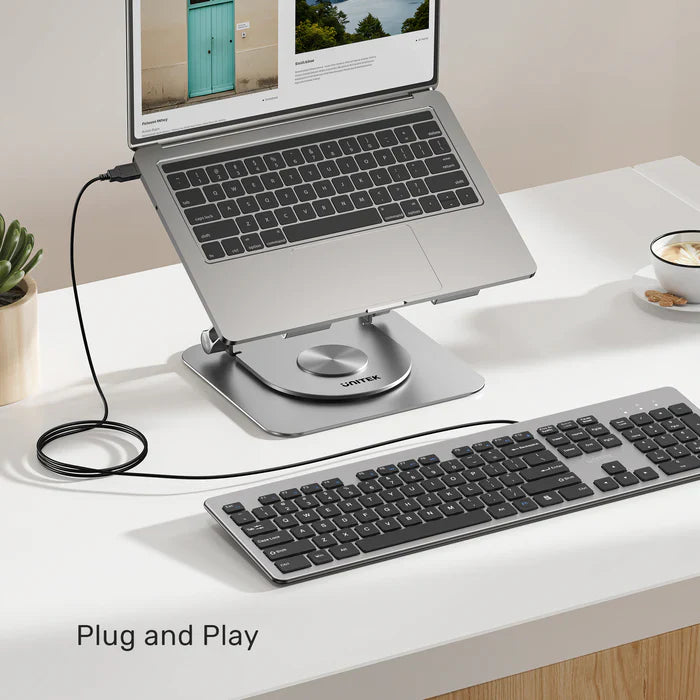 UNITEK SlimTap 104-Key Wired Keyboard | Ultra-Slim Full-Size Layout | Silent Typing | Ergonomic Raised Design | USB-A Connection | Space Gray