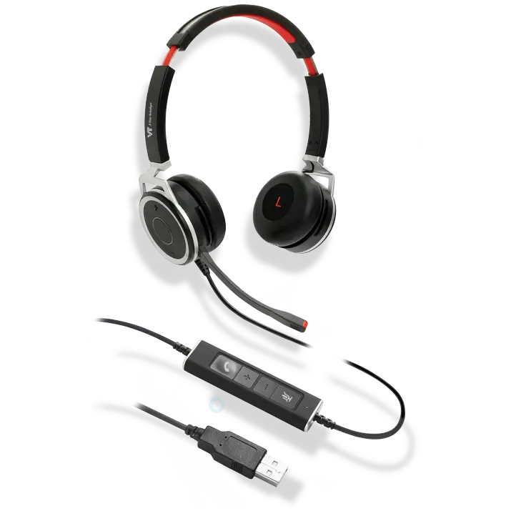 VT X220Duo Stereo Headset with Noise-Canceling Mic and USB Controls for PC and Softphone Communication