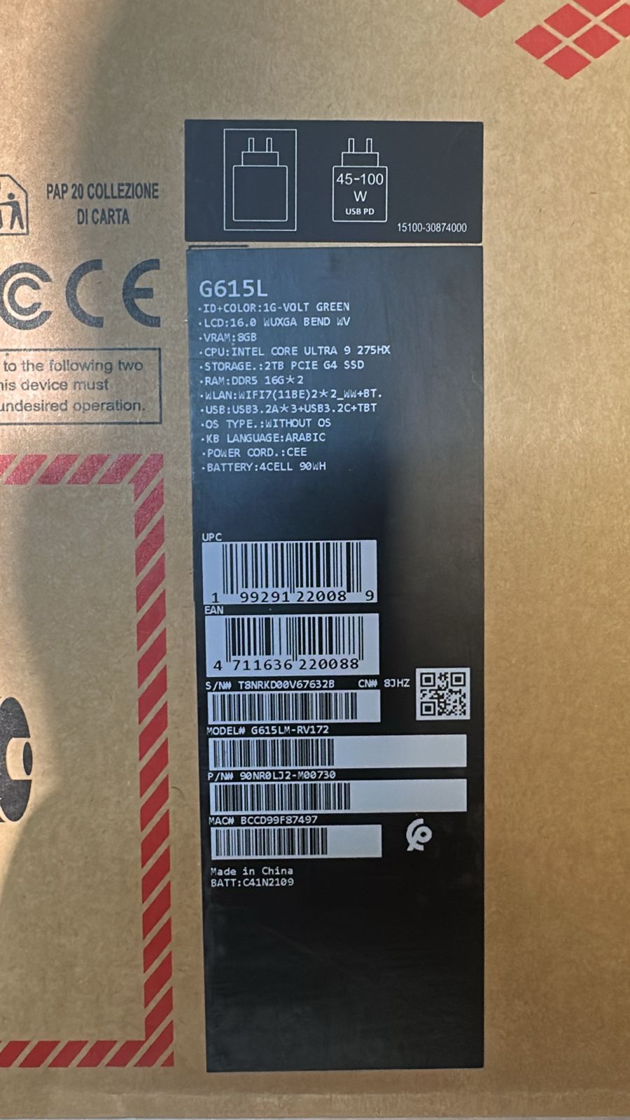 ASUS ROG Strix G16 G615LM-RV172 | Intel Ultra 9-275HX | RAM 32GB | SSD 2TB | NVIDIA RTX 5060 8GB | 16.0 Inch WUXGA FHD+ 165Hz | Volt Green
