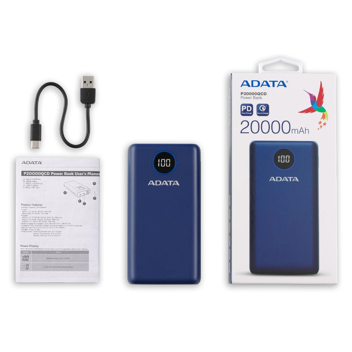 ADATA P20000QCD Qualcomm QC 3.0 & USB PD 3.0 Power Bank | 20000mAh