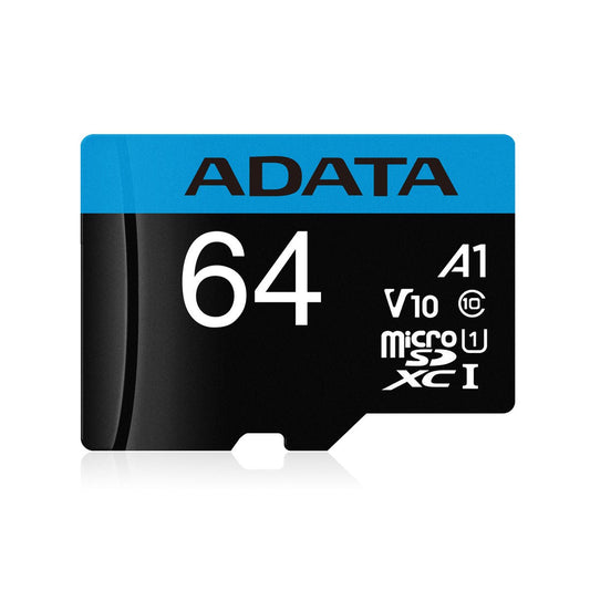 ADATA Premier 64 GB microSDXC UHS-I Class 10 V10 A1 Memory Card with SD Adapter | Up to 100 MB/s Read