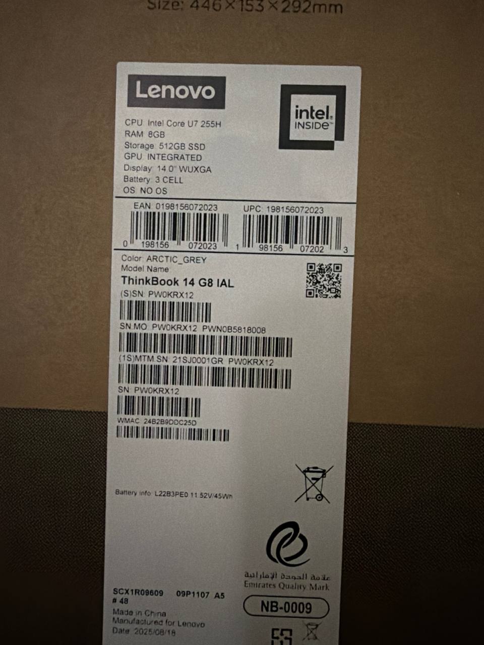 Lenovo Thinkbook 14 G8 IAL | (01GR) Intel Core Ultra 7-255H | RAM 8GB | SSD 512GB | Intel Graphics | 14.0 Inch WUXGA IPS 60Hz | Arctic Grey