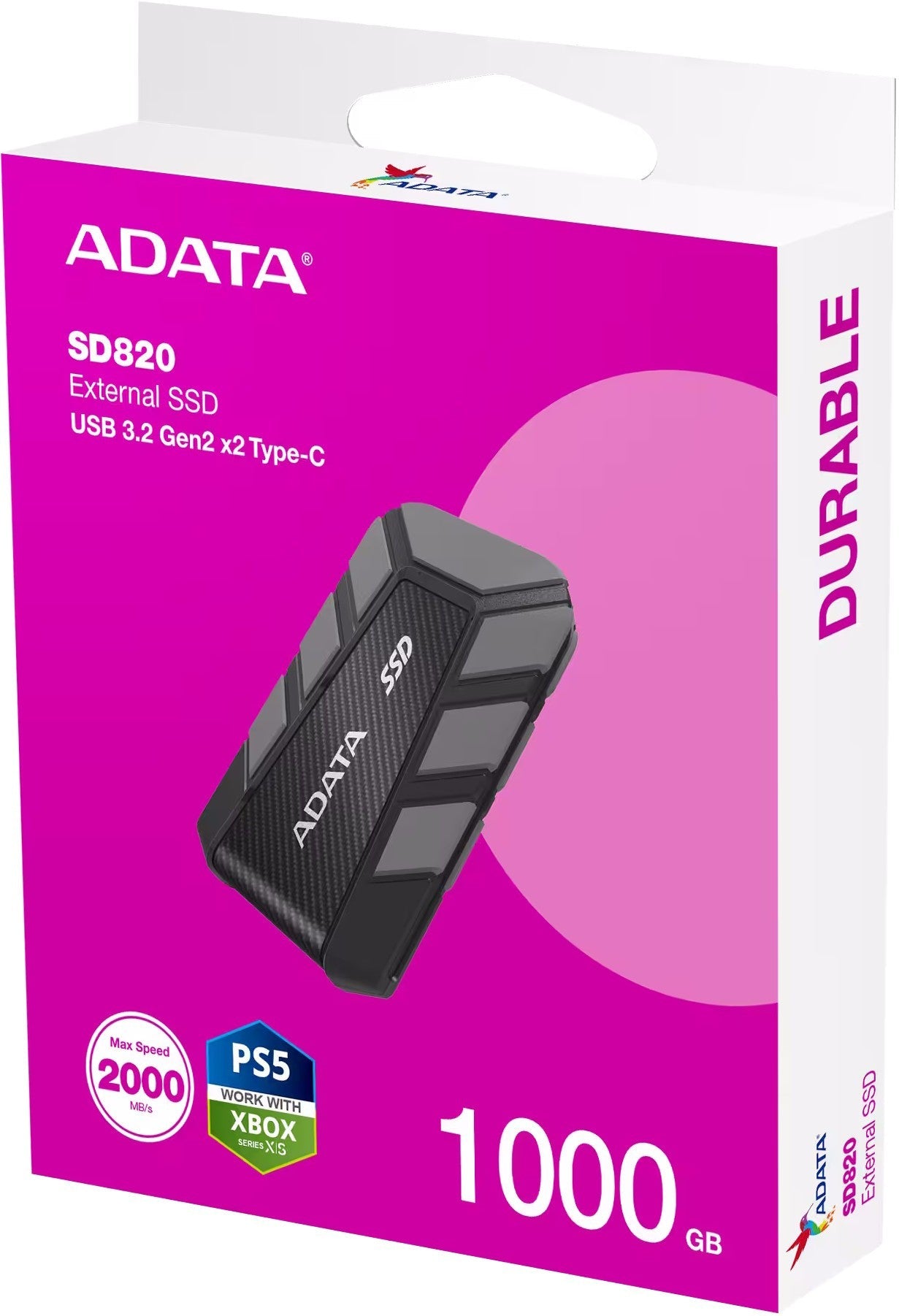 ADATA SD820 1 TB Rugged External SSD | IP68 Waterproof | MIL‑STD-810G Drop-Resistant | USB 3.2 Gen 2×2 | Up to 2000 MB/s