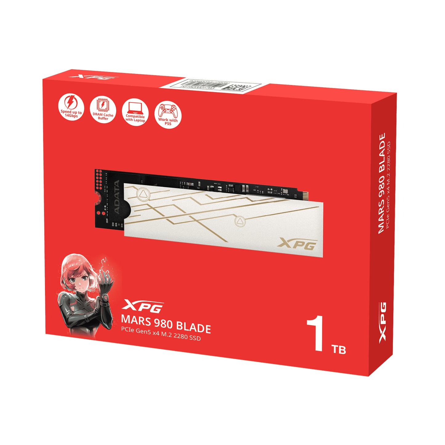 XPG MARS 980 BLADE 1TB Gen5 x4 NVMe SSD – Up to 14,000/13,000MB/s, DRAM Cache, 232-Layer 3D NAND, M.2 2280, NVMe 2.0