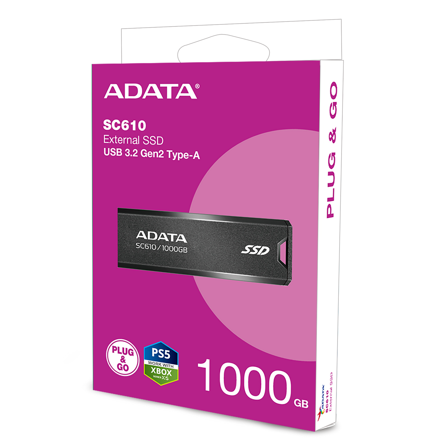 ADATA SC610 External SSD USB 3.2 Gen2 550MB/s Read 500MB/s Write Capless Slide-Out Cableless | 1TB
