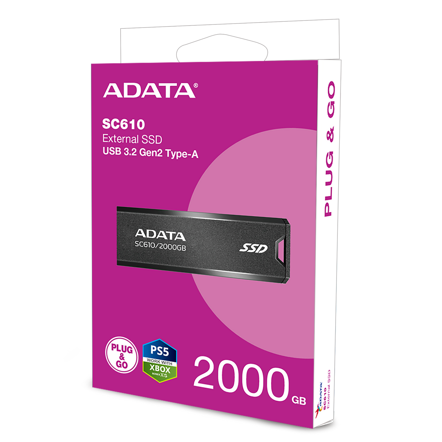 ADATA SC610 External SSD USB 3.2 Gen2 550MB/s Read 500MB/s Write Capless Slide-Out Cableless | 2TB