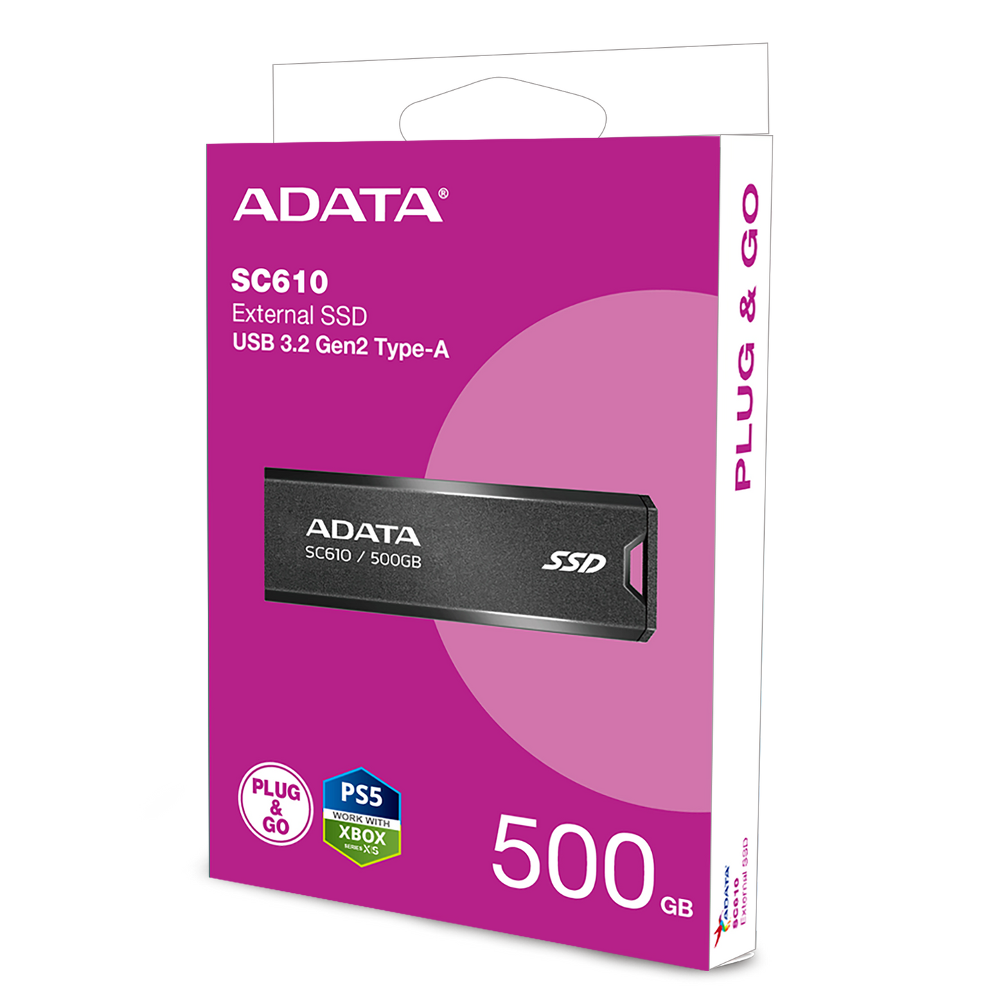ADATA SC610 External SSD USB 3.2 Gen2 550MB/s Read 500MB/s Write Capless Slide-Out Cableless | 500GB