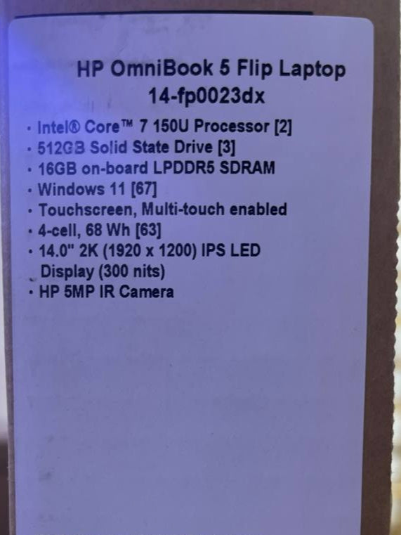 HP OmniBook 5 Flip 14-FP0023DX | Intel Core 7-150U | RAM 16GB | SSD 512GB | Intel Arc 140V | 14.0 Inch WUXGA FHD+ IPS Touch | Silver
