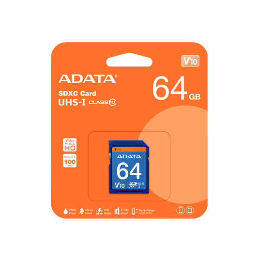 ADATA Premier SDXC/SDHC UHS-I Class10 Memory Card | up to 100 MB/s Read | V10 | 64 GB