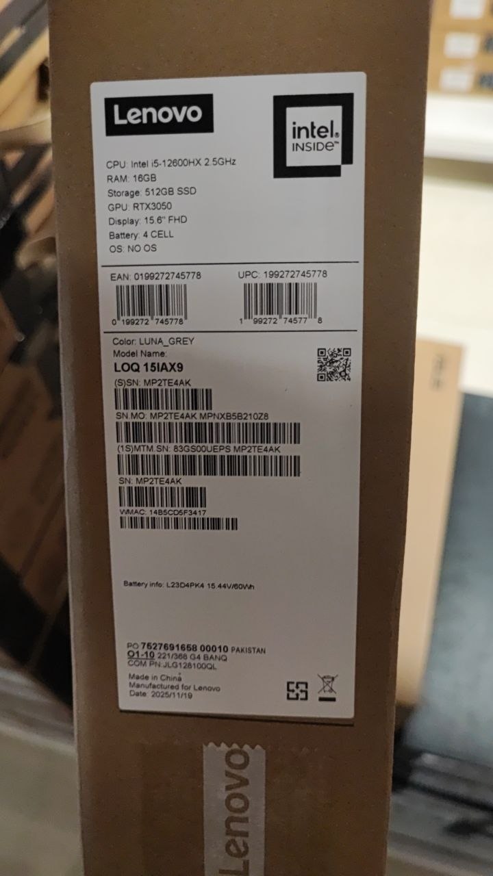 Lenovo LOQ 15IAX9 | (UEPS) Intel Core i5-12600HX | RAM 16GB | SSD 512GB | RTX 3050 6GB | 15.6 Inch FHD IPS 144Hz | Luna Grey