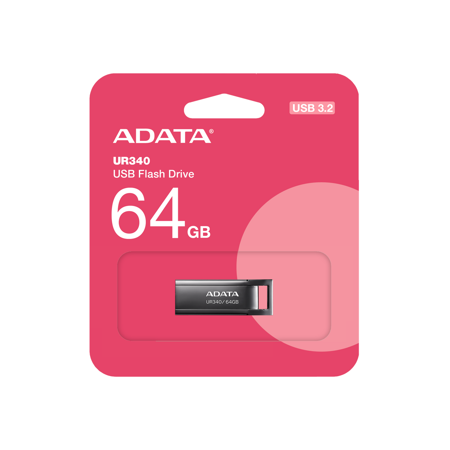 ADATA UR340 USB 3.2 Flash Drive Waterproof Dustproof Capless Glossy Black Nickel | 64GB
