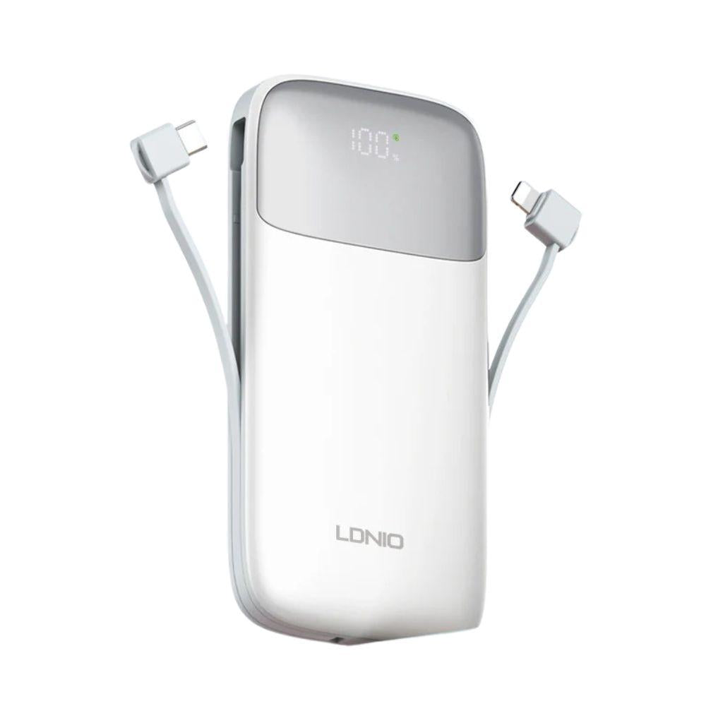 LDNIO PQ20 20000mAh Portable Power Bank | 22.5W Fast Charging | Built-In USB-C & Lightning Cables | LED Battery Display | Multi-Device Safe Charging