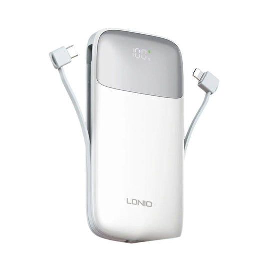 LDNIO PQ20 20000mAh Portable Power Bank | 22.5W Fast Charging | Built-In USB-C & Lightning Cables | LED Battery Display | Multi-Device Safe Charging