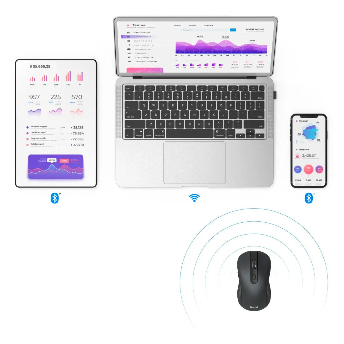 Hama "MW-650" Optical 6-Button Multi-Device Mouse, with USB-A / Bluetooth