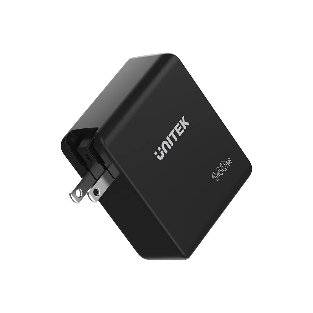 Unitek 140W GaN Wall Charger | 2× USB-C PD 3.1 & 1× USB-A Ports | Fast Charging for MacBook Pro | Compact Design | Includes EU & UK Plugs