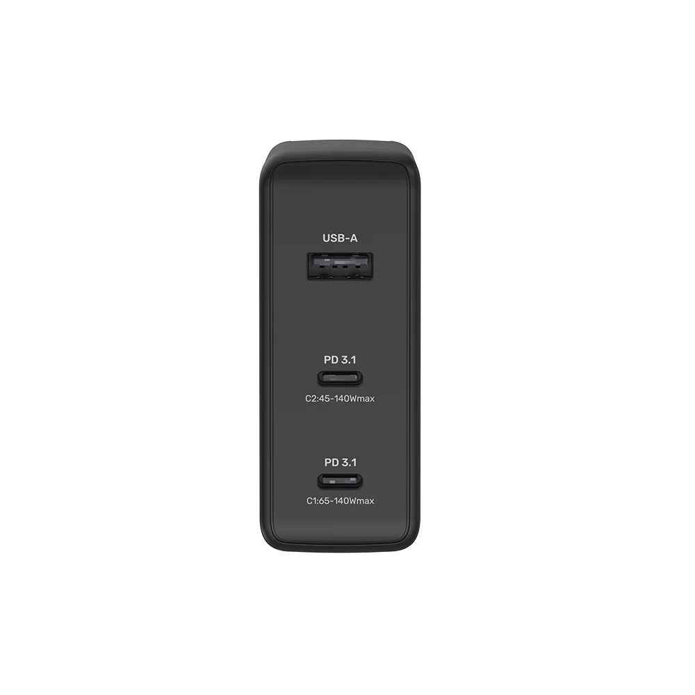 Unitek 140W GaN Wall Charger | 2× USB-C PD 3.1 & 1× USB-A Ports | Fast Charging for MacBook Pro | Compact Design | Includes EU & UK Plugs