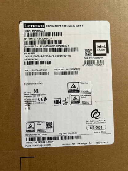 All in One Lenovo AIO Thinkcenter 30A | (0XGP) | Intel Core i5-13420H | RAM 8GB | SSD 512GB | Intel UHD Graphics | 22 FHD IPS | Black