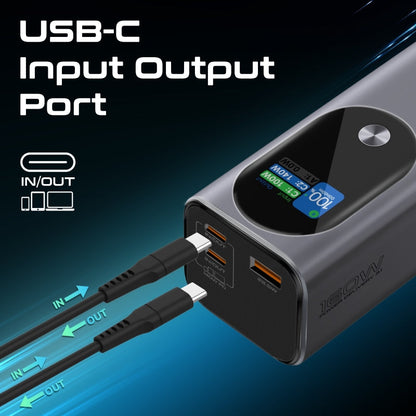Promate 27600mAH Power Bank | Super-Slim 160W with Smart TFT LCD Display | Durable Metal Made | Over Charge Protection for USB-C and USB-A Devices.