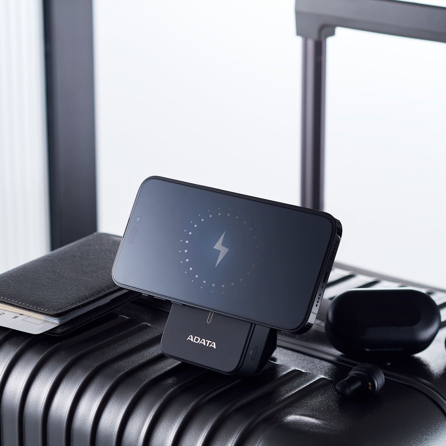 ADATA R100 10 | 000 mAh Magnetic Power Bank | Qi 15 W Wireless | 20 W PD/QC USB‑C | Dual-Device Ports | Fold-Out Stand | Pass‑Through Charging