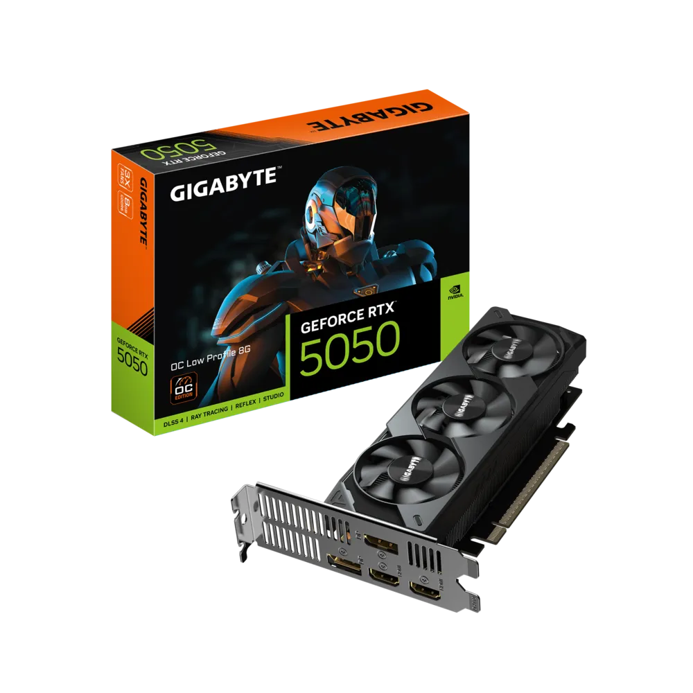 GIGABYTE GeForce RTX 5050 OC Low Profile 8GB | 8 GB GDDR6 | 128‑bit | PCIe 5.0 | 182 mm SFF | 2×DP + 2×HDMI | DLSS 4 | Blackwell Architecture