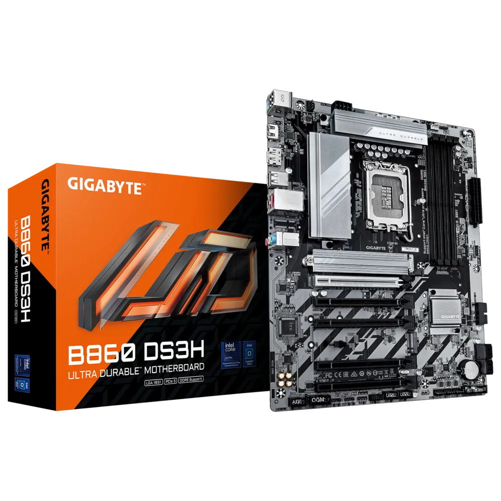 GIGABYTE B860 DS3H Motherboard | LGA1700 | DDR5 | PCIe 5.0 | 8+1+2 Hybrid VRM | 2× M.2 | 2.5GbE LAN | RGB Fusion | Smart Fan 6 | ATX