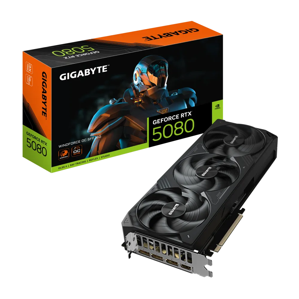Gigabyte GeForce RTX 5080 WINDFORCE OC SFF 16 GB | Blackwell GPU | 2 | 670 MHz Boost | 16 GB GDDR7 | PCIe 5.0 | Triple fans | SFF-Ready