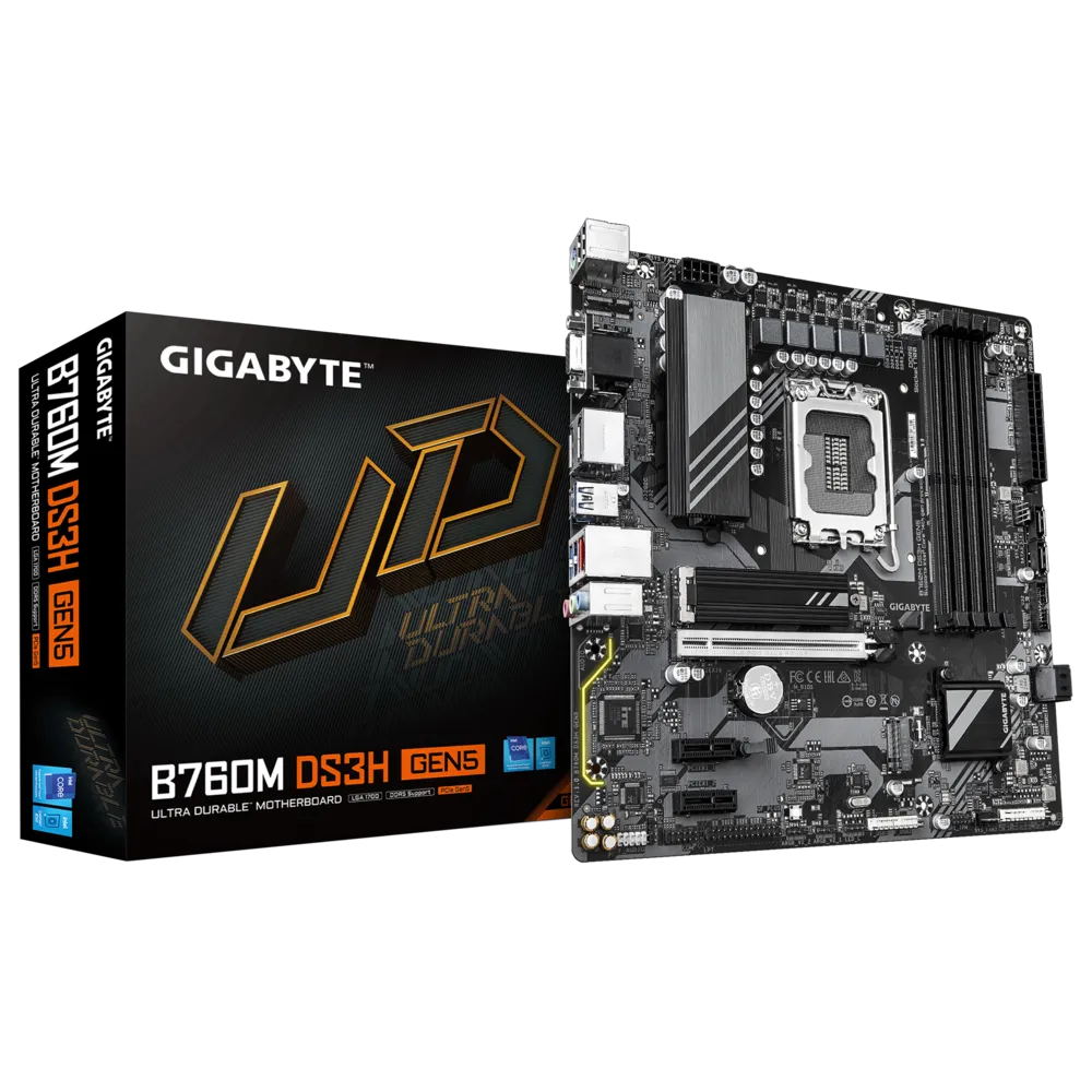 Gigabyte B760M-DS3H GEN5 mATX Motherboard | LGA 1700 for 12th-14th Gen Intel | DDR5 | PCIe 5.0 x16 | Dual M.2 | USB-C | 2.5Gb LAN | Q-FLASH Plus