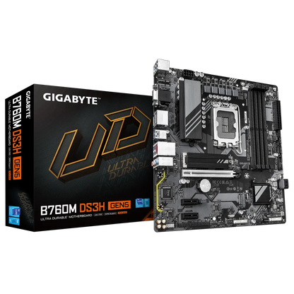 Gigabyte B760M-DS3H GEN5 mATX Motherboard | LGA 1700 for 12th-14th Gen Intel | DDR5 | PCIe 5.0 x16 | Dual M.2 | USB-C | 2.5Gb LAN | Q-FLASH Plus
