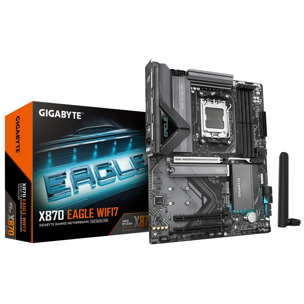 GIGABYTE X870 EAGLE WIFI7 Motherboard | AM5 | DDR5 | PCIe 5.0 | Wi-Fi 7 | USB4 | 14+2+2 VRM | 3× M.2 | EZ-Latch | 2.5GbE LAN | ATX