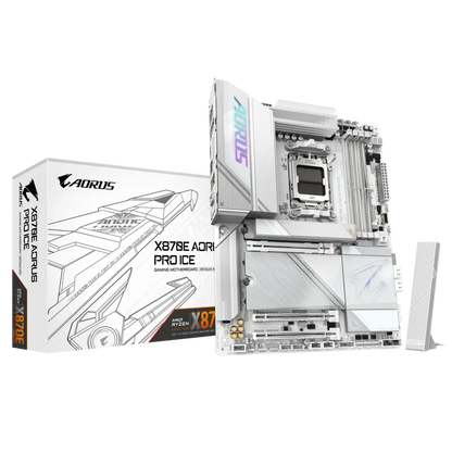 GIGABYTE X870E AORUS PRO ICE ATX Motherboard | AM5 Socket | DDR5 8000 MT/s OC | PCIe 5.0 | Quad M.2 | Dual USB4 | Wi‑Fi 7 | 2.5GbE LAN | White Edition