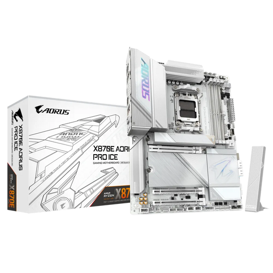 GIGABYTE X870E AORUS PRO ICE ATX Motherboard | AM5 Socket | DDR5 8000 MT/s OC | PCIe 5.0 | Quad M.2 | Dual USB4 | Wi‑Fi 7 | 2.5GbE LAN | White Edition