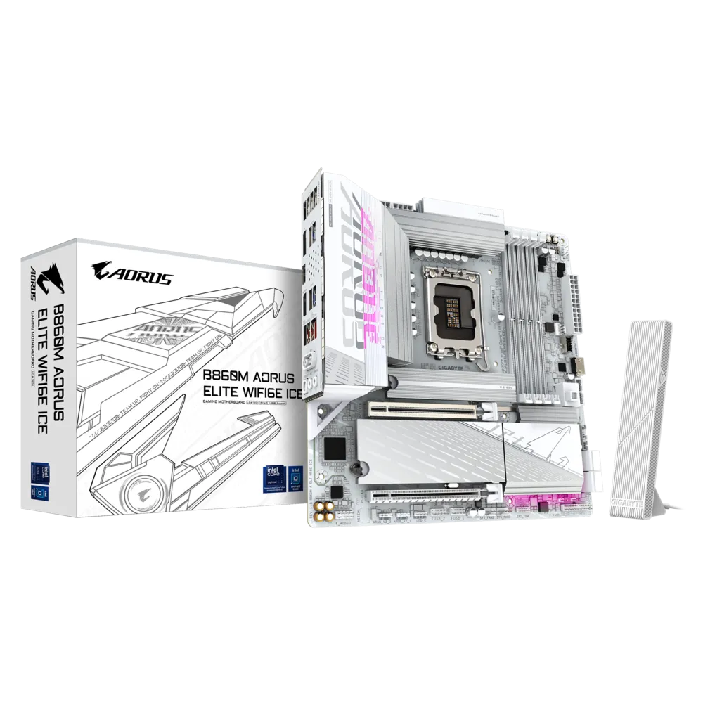 GIGABYTE B860M AORUS ELITE WIFI6E ICE mATX Motherboard | Intel B860 | LGA 1851 | DDR5 | 3× M.2 (1× PCIe 5.0) | Wi-Fi 6E | USB4 Type-C