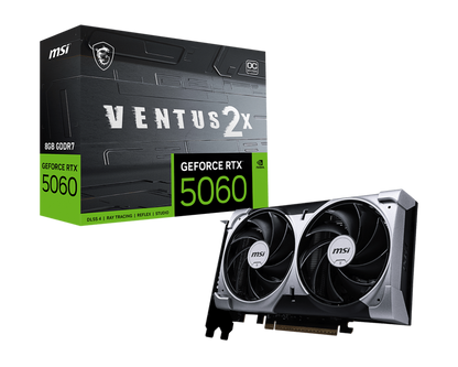 MSI GeForce RTX 5060 8G VENTUS 2X OC | 8 GB GDDR7 | PCIe 5.0 | 2535 MHz Boost | 3840 CUDA Cores | Dual TORX 5.0 Fans | HDMI 2.1b & 3×DP 2.1b