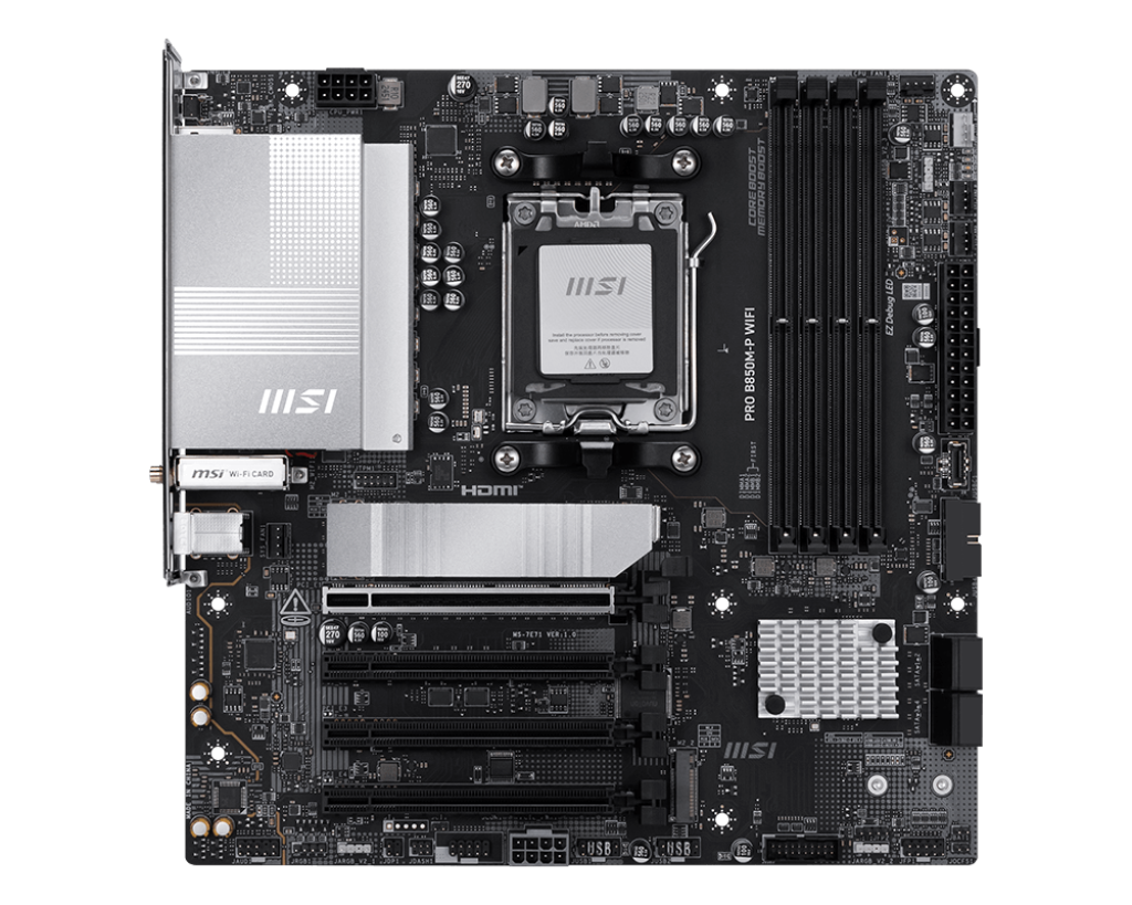 MSI PRO B850M-P WIFI Micro-ATX Motherboard | AM5 | DDR5‑8200+ OC | PCIe 5.0 x16 | 3× M.2 (1× Gen5) | 5 GbE LAN | Wi‑Fi 7 | USB4 | HDMI 2.1